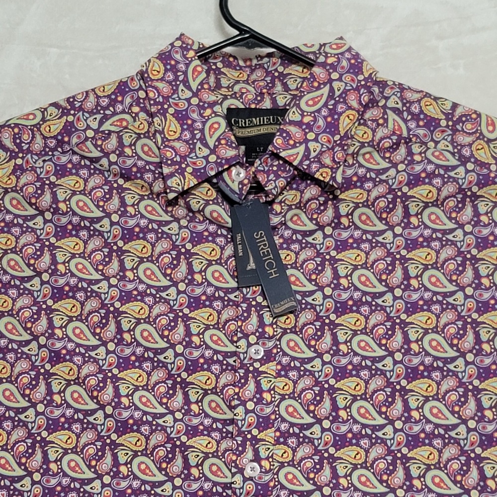 Cremieux Mens Shirt Size LT Paisley Purple Long Sleeves New Premium Denim